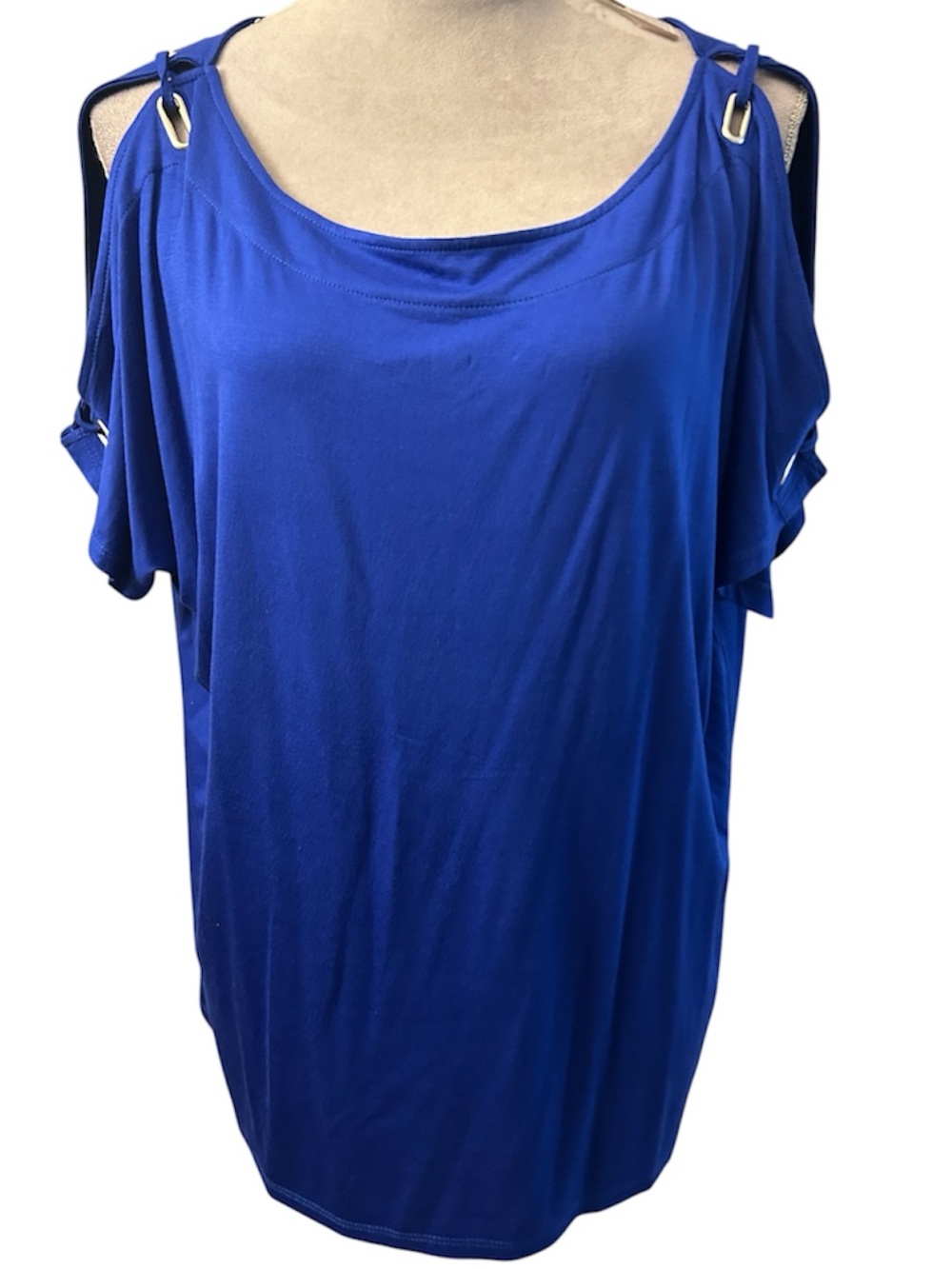 Cable & Gauge Royal Blue Cold-Shoulder Ring Detail Top
